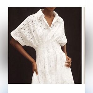 Anthropologie x Exquise The Tobie Button-Front Pleated Mini eyelet Dress NWT XS